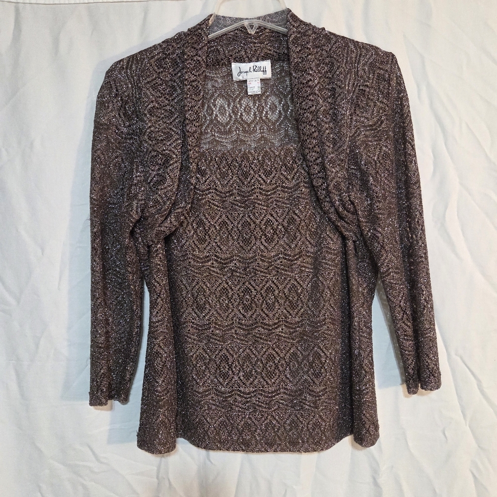 Joseph Ribkoff Sz 14 Vintage Bronze Metallic Mesh Top With Attached Cardigan